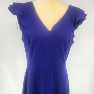 DKNY V-Neck Ruffle Cap Sleeve Sheath Dress